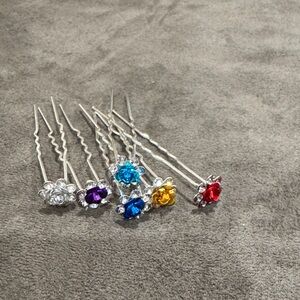 Multicolor Crystal Flower Hair Pins - Silver-Tone Floral Bobby Pins